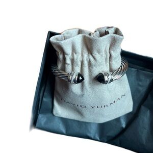 David Yurman Sterling Silver 7mm Crossover Cable Bracelet Black Onyx & Diamonds